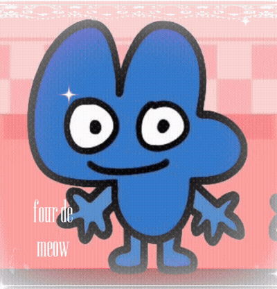 A Blue Cartoon Character With The Words Four De Meow On The Bottom Right GIF