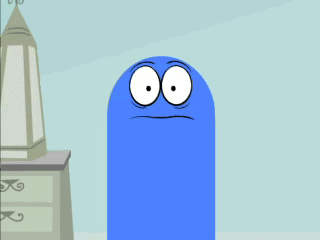 A Blue Cartoon Character With White Eyes And A Red Mouth GIF