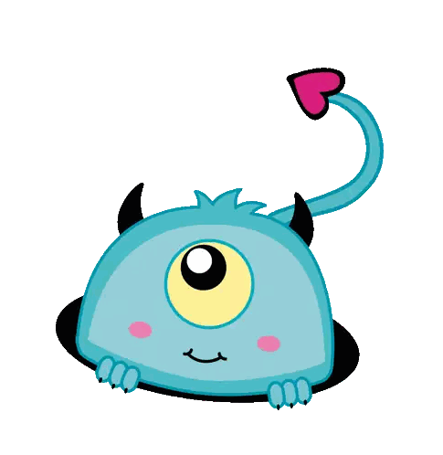 A Blue Cartoon Monster With Horns And A Heart On Its Tail Sticker