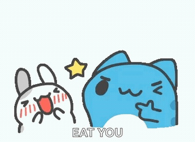 A Blue Cat And A White Rabbit Are Standing Next To Each Other With A Star In The Background . GIF