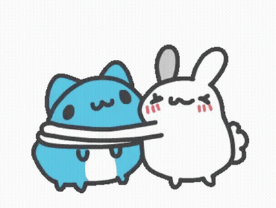 A Blue Cat Is Hugging A White Rabbit . GIF