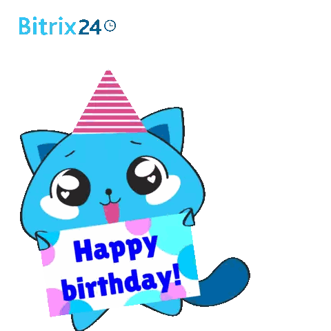 A Blue Cat Wearing A Pink Party Hat Is Holding A Sign That Says Happy Birthday Sticker