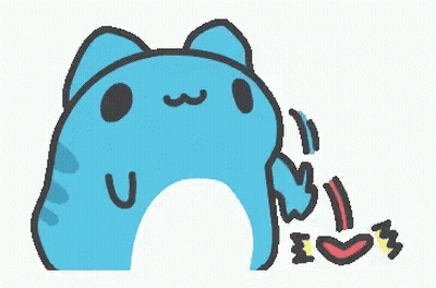 A Blue Cat With A Mustache Is Standing Next To A Pile Of Pieces Of Paper . GIF
