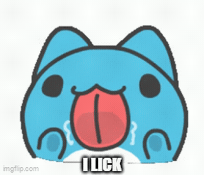 A Blue Cat With Its Tongue Sticking Out And The Words I Lick Below It GIF