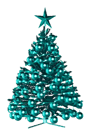 A Blue Christmas Tree With A Star On Top Of It Sticker