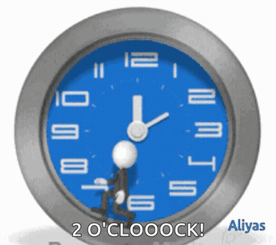A Blue Clock With The Words 2 O ' Clooock On It GIF