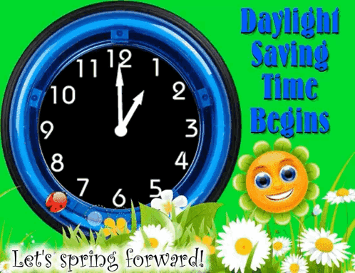 A Blue Clock With The Words Daylight Saving Time Begins On The Bottom GIF