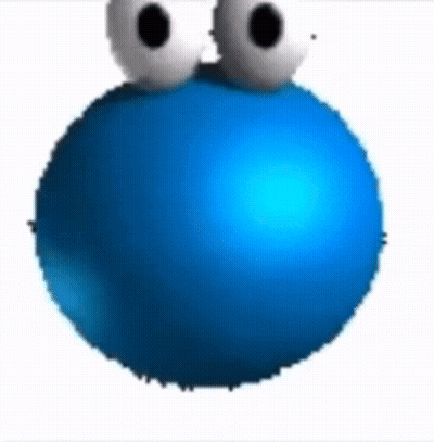 A Blue Cookie Monster With White Eyes Is Standing On A White Surface . GIF