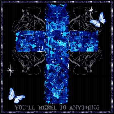 A Blue Cross With The Words You 'Ll Rebel To Anything On It GIF