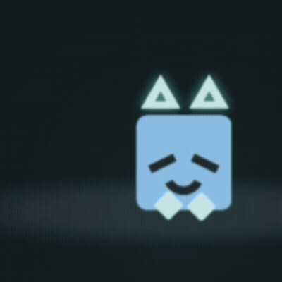 A Blue Cube With Cat Ears And A Smiling Face On It GIF