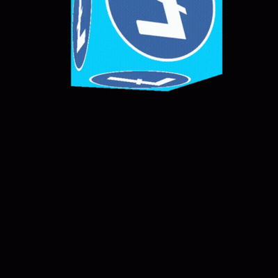 A Blue Cube With Two White Circles With The Letter L On Them GIF