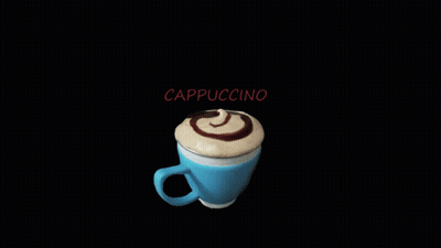 A Blue Cup Of Cappuccino With A Chocolate Swirl GIF