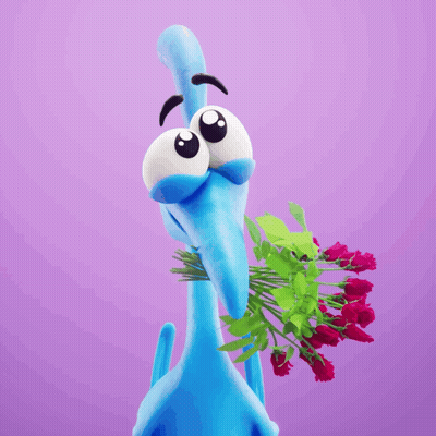 A Blue Dinosaur Holding A Bunch Of Red Roses GIF