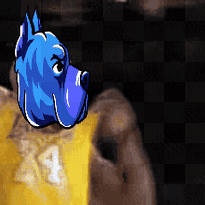 A Blue Dog Is Sitting On Top Of A Glass GIF