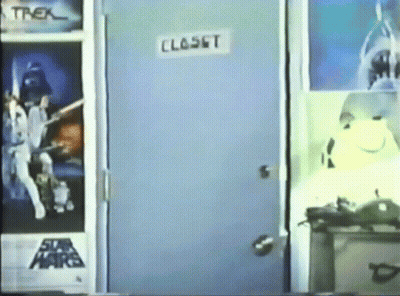 A Blue Door With A Sign That Says Closet GIF