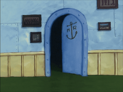 A Blue Door With An Anchor On It That Says Mr On It GIF