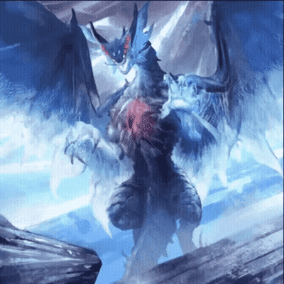A Blue Dragon With Wings Is Standing On Top Of A Mountain . GIF