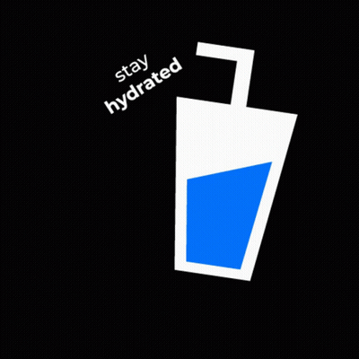A Blue Drinking Glass With A Straw And The Words Stay Hydrated Below It GIF