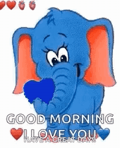 A Blue Elephant Holding A Blue Heart In Its Trunk . GIF