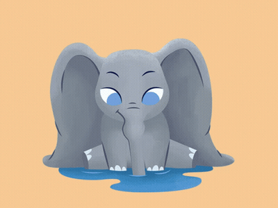 A Blue Elephant Is Sitting In A Puddle Of Water On A Yellow Background GIF