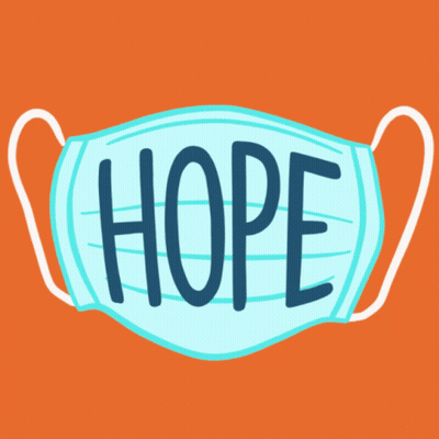 A Blue Face Mask With The Word Hope Written On It GIF