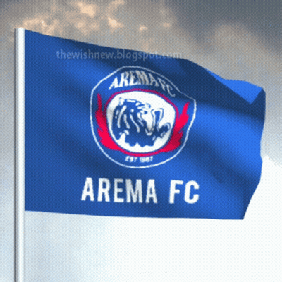A Blue Flag That Says Arema Fc Is Flying In The Wind GIF