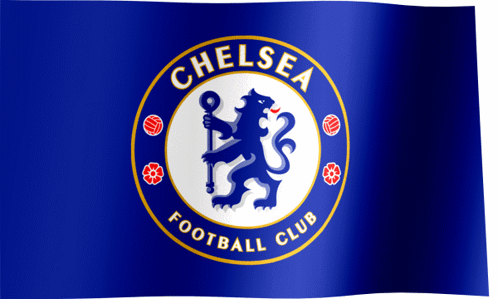 A Blue Flag With A Lion And The Words Chelsea Football Club GIF