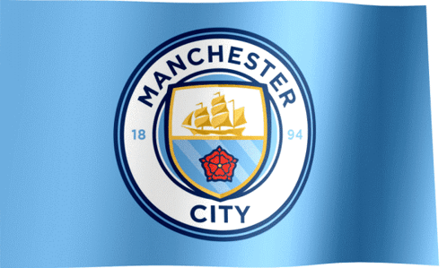 A Blue Flag With A Manchester City Crest On It GIF