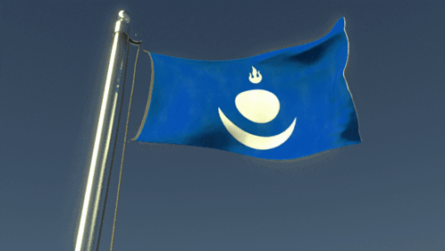 A Blue Flag With A White Circle And A Crown On It GIF