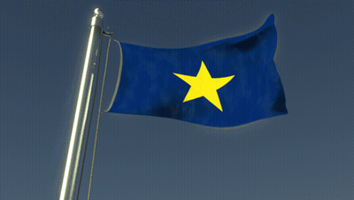 A Blue Flag With A Yellow Star In The Middle GIF