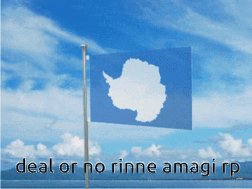 A Blue Flag With The Silhouette Of Antarctica On It GIF