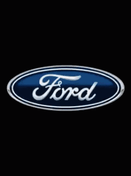 A Blue Ford Logo Is On A Black Background GIF
