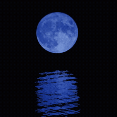 A Blue Full Moon Is Reflected In The Dark Water GIF