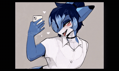 A Blue Furry Character Taking A Selfie With A Phone GIF