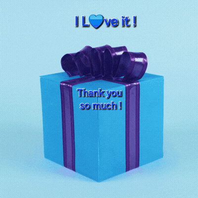 A Blue Gift Box With A Purple Bow And The Words " Thank You So Much " GIF