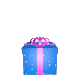 A Blue Gift Box With The Words Happy Birthday Written In Purple Letters Sticker