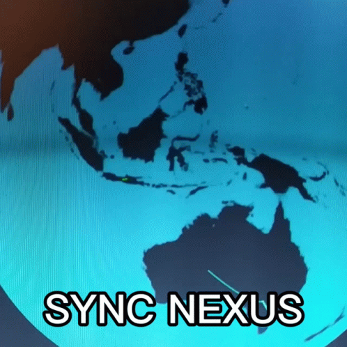 A Blue Globe With The Words Sync Nexus Written Below It GIF