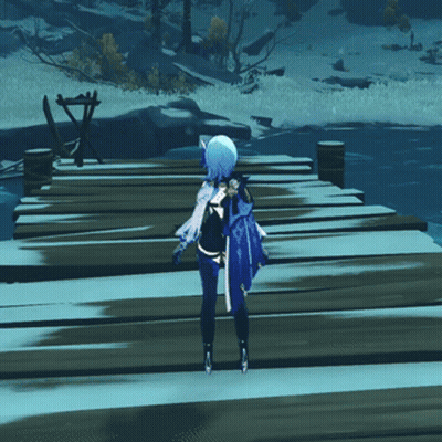A Blue Haired Anime Character Is Standing On A Dock GIF