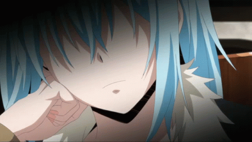 A Blue Haired Anime Character With A Black Background GIF