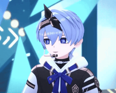 A Blue Haired Anime Character With A Headband On GIF