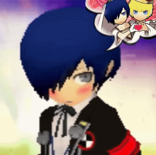 A Blue Haired Anime Character With A Speech Bubble Above His Head That Says ' I Love You ' GIF