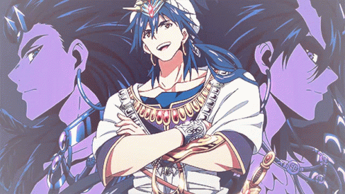 A Blue Haired Anime Character With A Sword In His Hand GIF