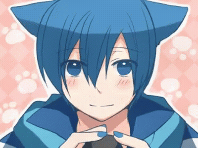 A Blue Haired Anime Character With Cat Ears And Blue Nails GIF