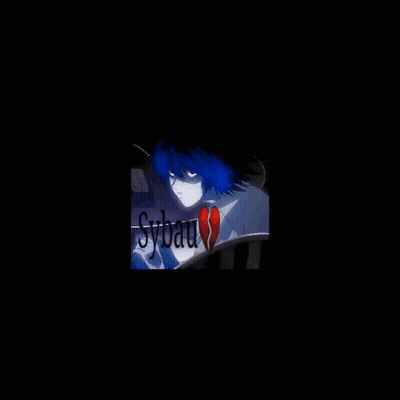 A Blue Haired Anime Character With Sybau Written On The Bottom Right GIF