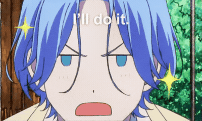 A Blue Haired Anime Character With The Words I 'Ll Do It On His Face GIF
