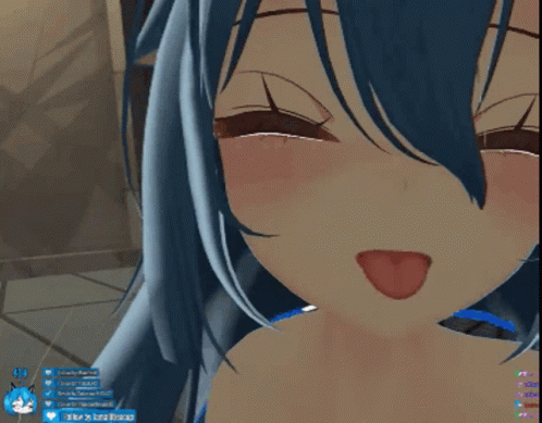 A Blue Haired Anime Girl With A Tongue Sticking Out GIF