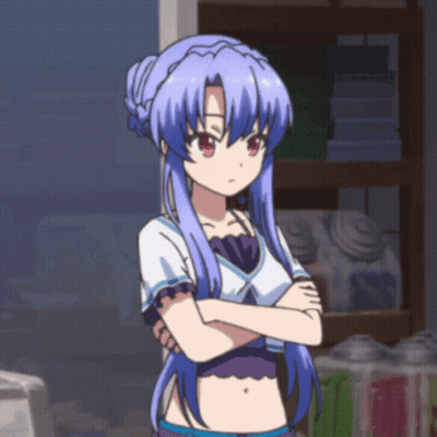 A Blue Haired Anime Girl With Her Arms Crossed GIF