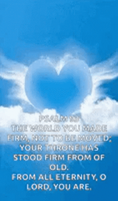 A Blue Heart In The Sky With A Bible Verse On It . GIF