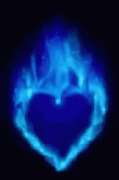 A Blue Heart Is Surrounded By Blue Flames On A Dark Background . GIF