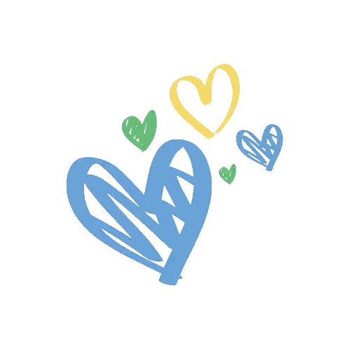 A Blue Heart Is Surrounded By Green And Yellow Hearts On A White Background Sticker